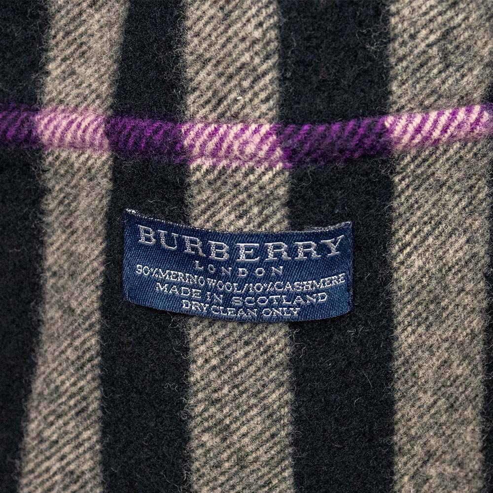 Burberry Fringe Cashmere/Wool Plaid Print Scarf With Pockets