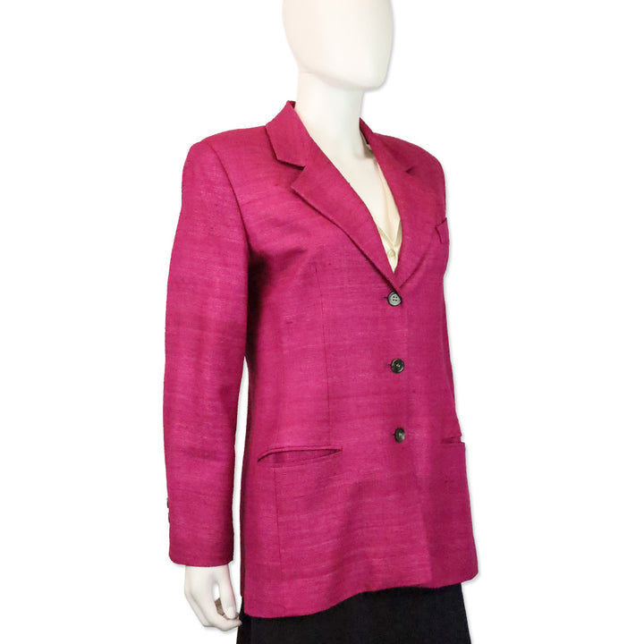 Burberry Fuchsia Purple Silk 3-Button Blazer