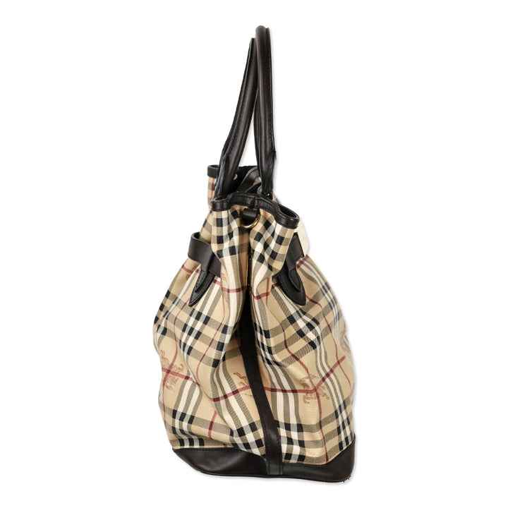 Burberry Golderton Haymarket Check Brown Leather Tote