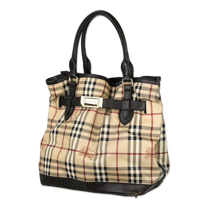 Burberry Golderton Haymarket Check Brown Leather Tote