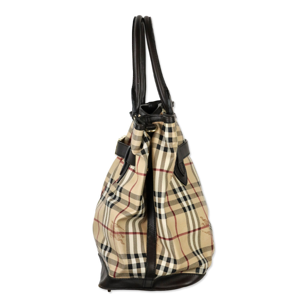 Burberry Golderton Haymarket Check Brown Leather Tote