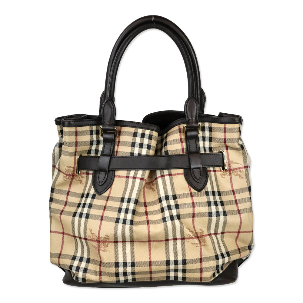 Burberry Golderton Haymarket Check Brown Leather Tote