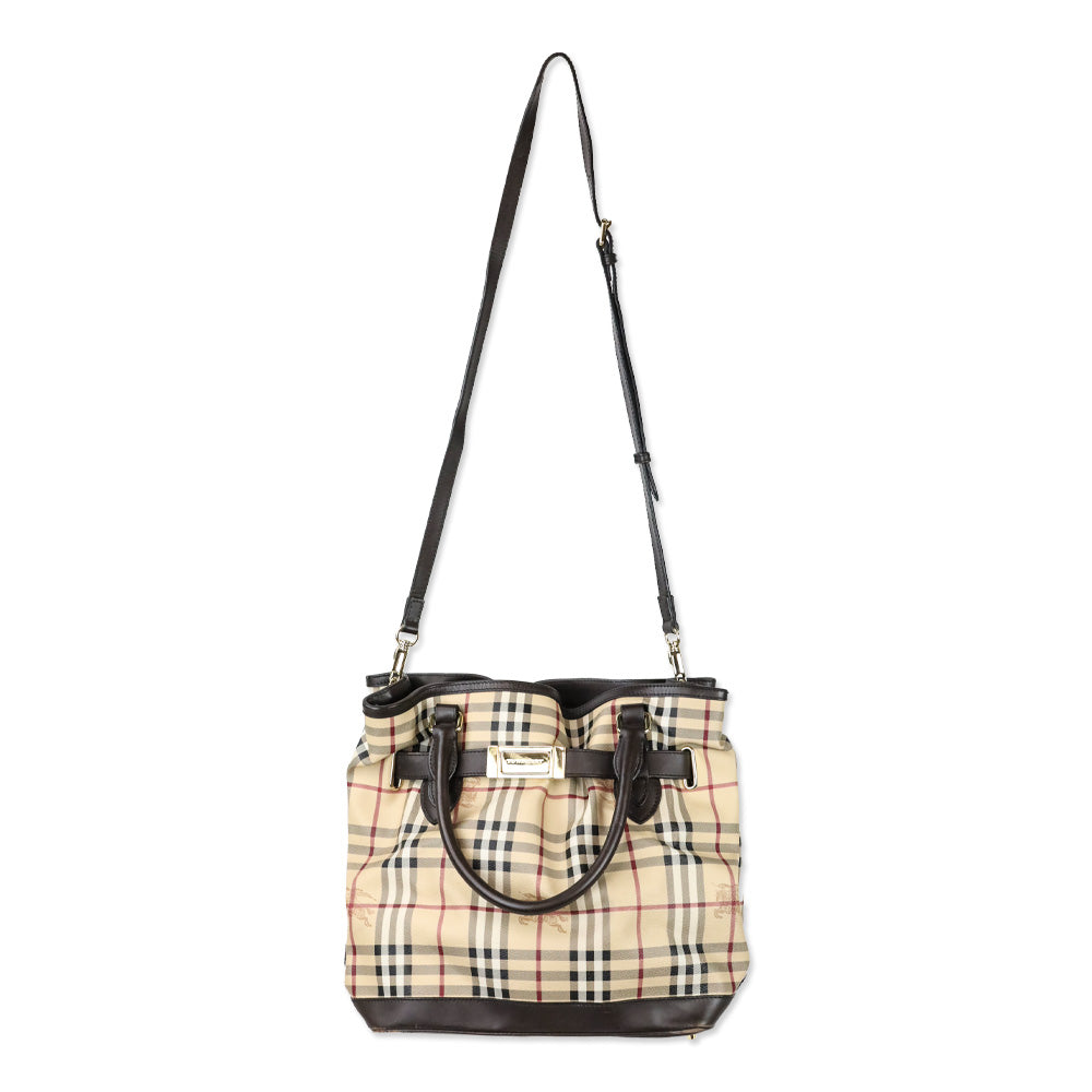 Burberry Golderton Haymarket Check Brown Leather Tote