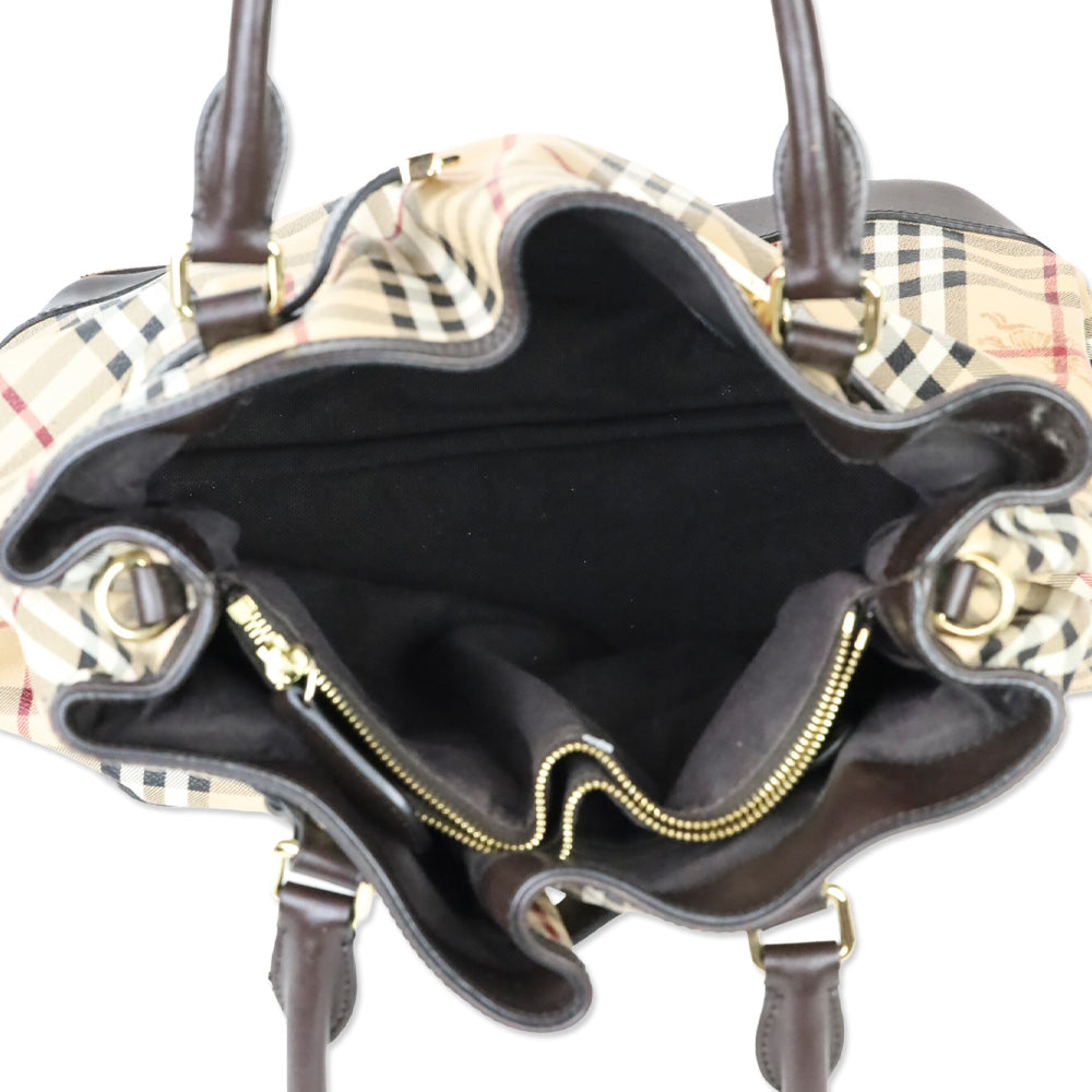 Burberry Golderton Haymarket Check Brown Leather Tote