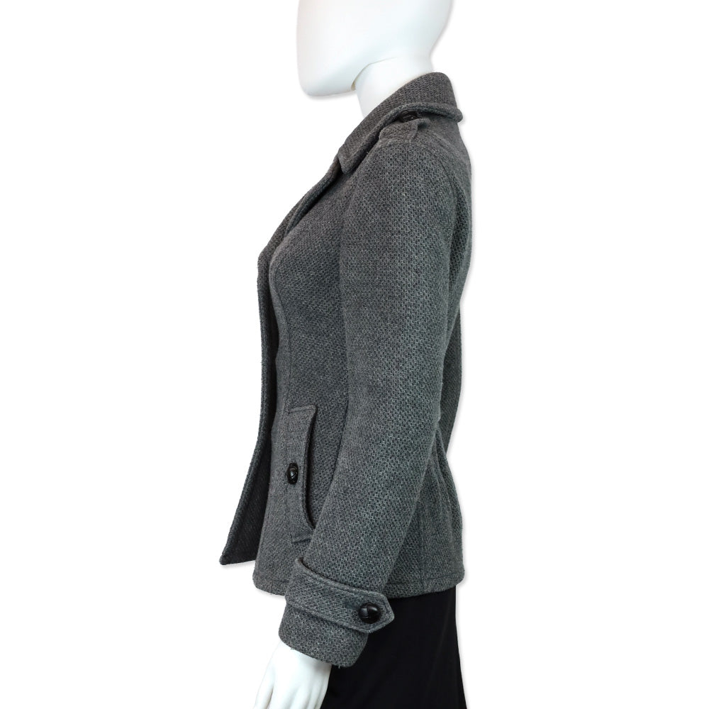 Burberry Grey Wool Mesh Knit Double-Breasted Peacoat