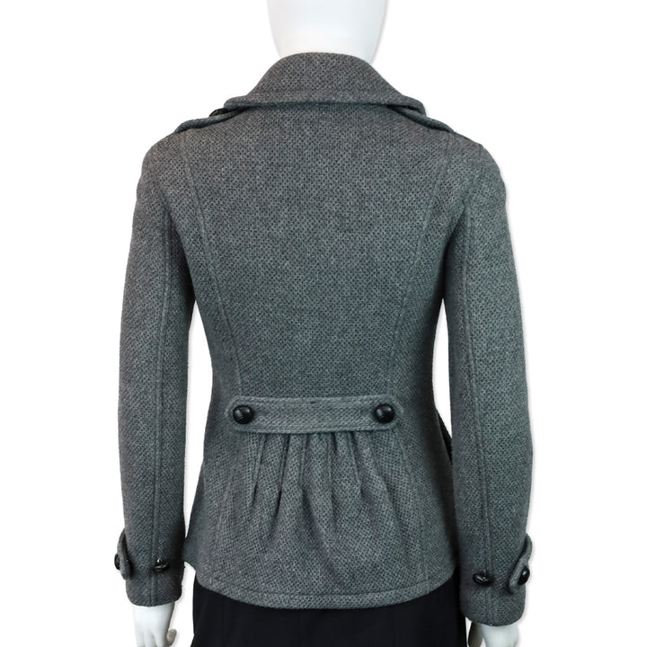 Burberry Grey Wool Mesh Knit Double-Breasted Peacoat