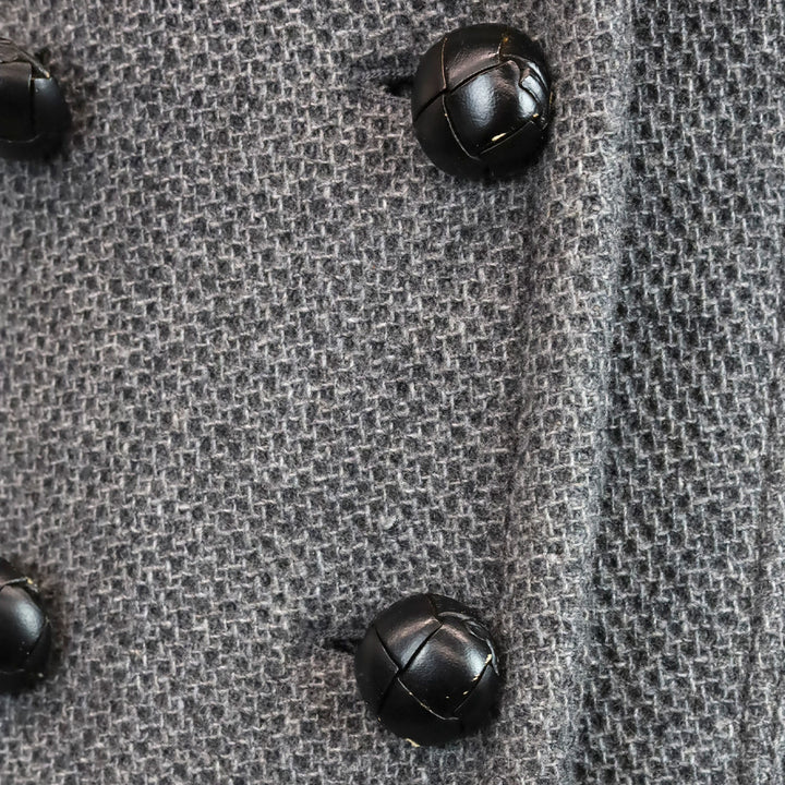 Burberry Grey Wool Mesh Knit Double-Breasted Peacoat