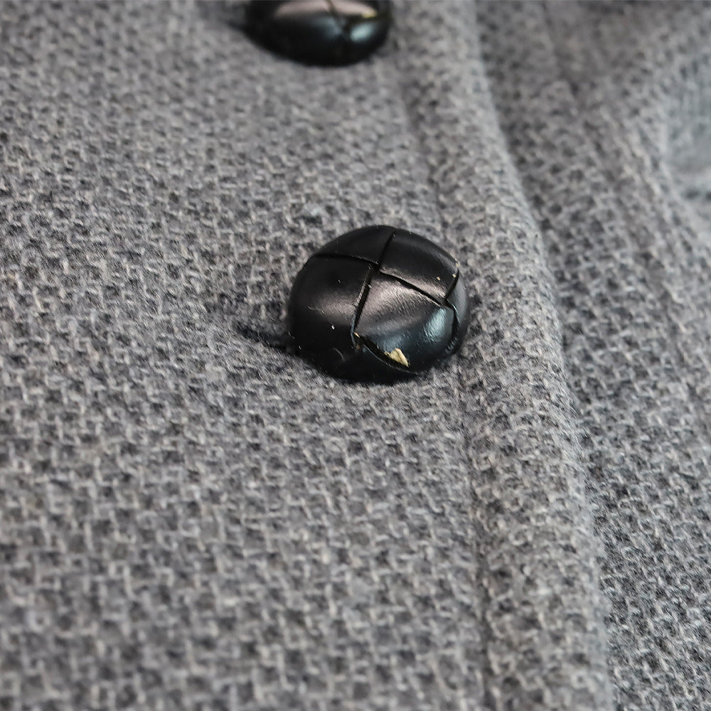 Burberry Grey Wool Mesh Knit Double-Breasted Peacoat