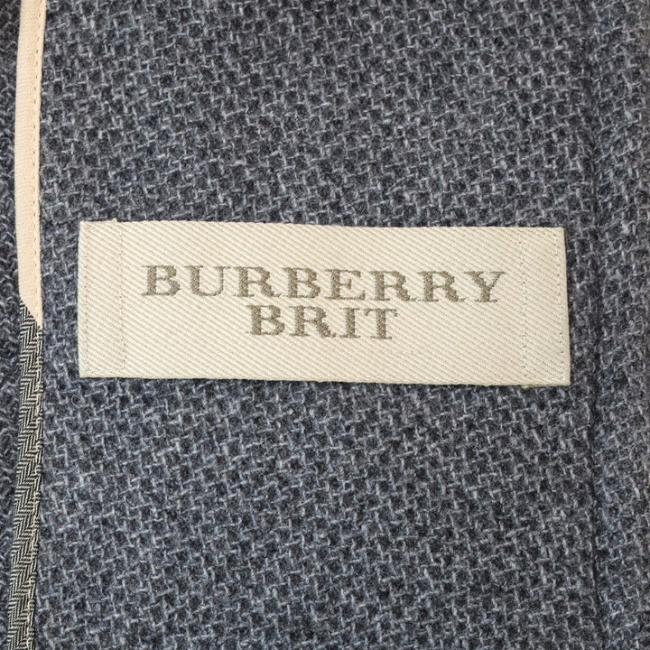 Burberry Grey Wool Mesh Knit Double-Breasted Peacoat