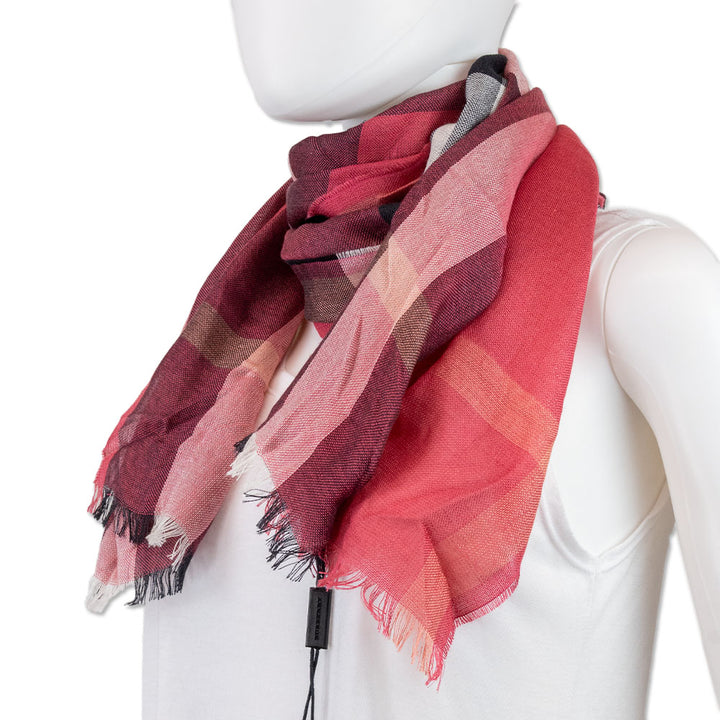 Burberry Half Mega Bright Rose Check Silk Cashmere Scarf