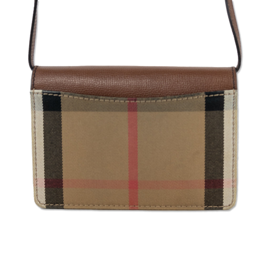 Burberry Hampshire Brown Leather & House Check Canvas Crossbody Bag