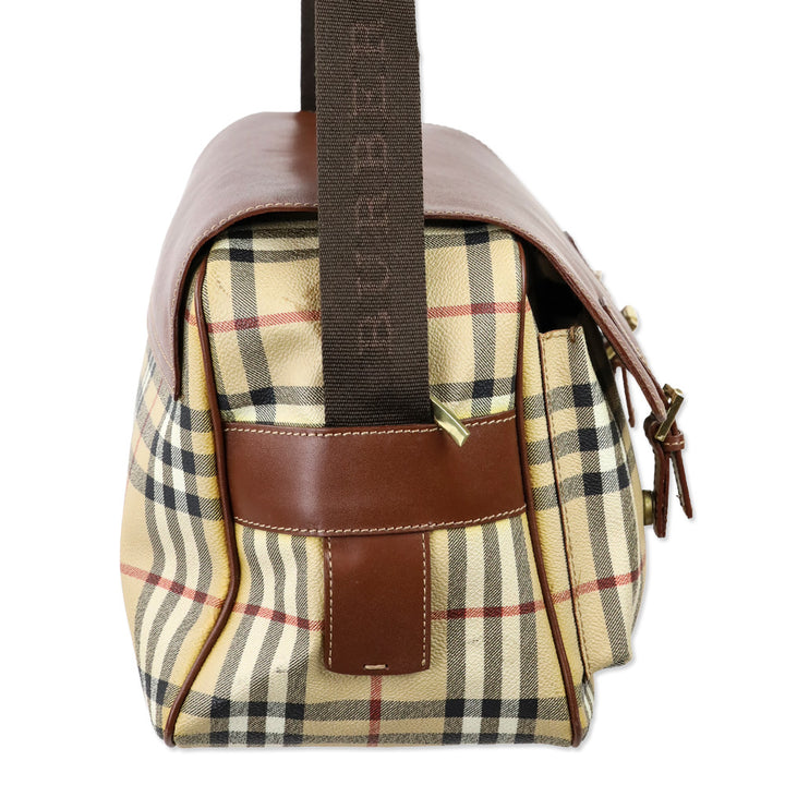 Burberry Haymarket Check Coated Canvas/Brown Leather Messenger Bag