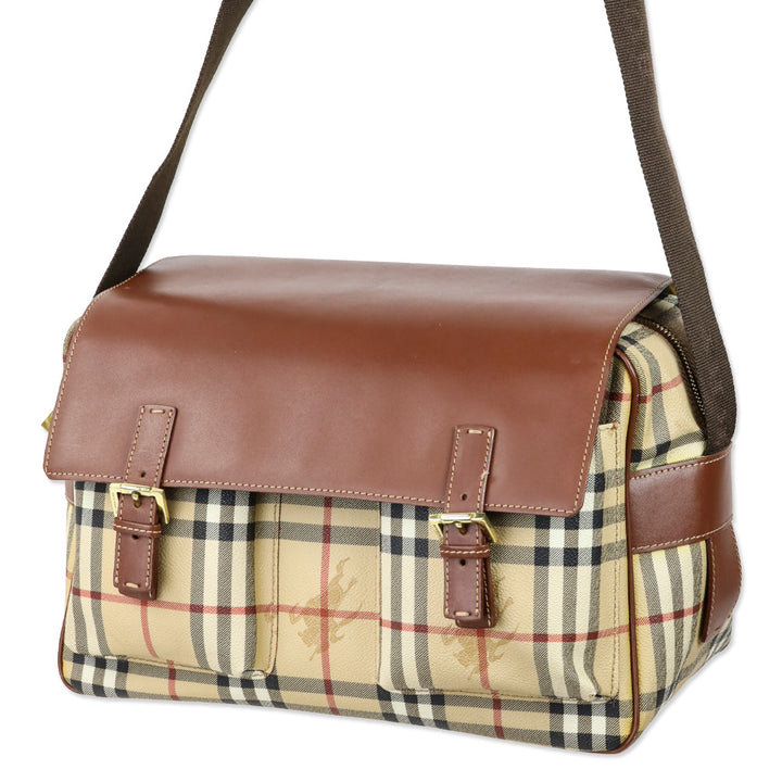 Burberry Haymarket Check Coated Canvas/Brown Leather Messenger Bag