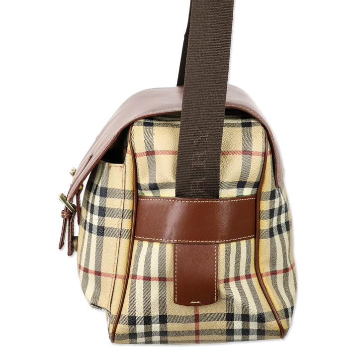 Burberry Haymarket Check Coated Canvas/Brown Leather Messenger Bag