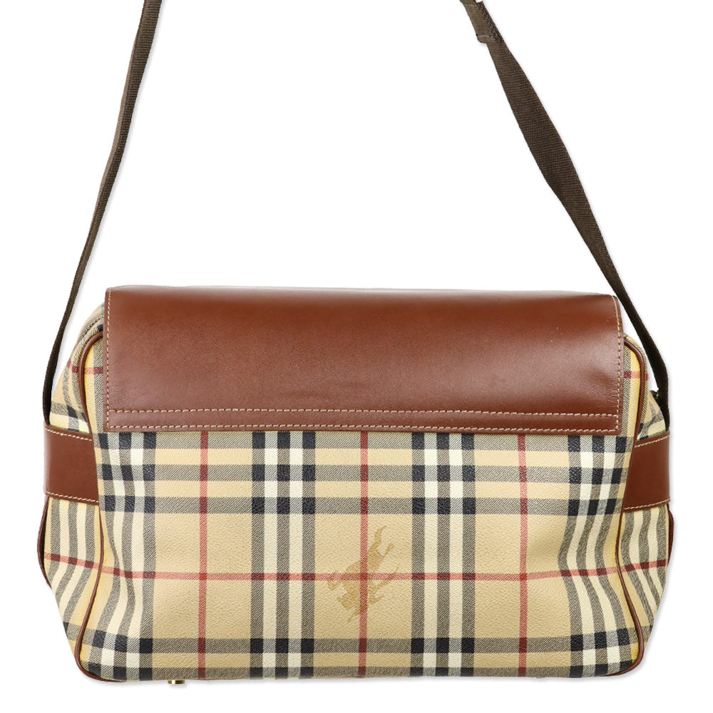 Burberry Haymarket Check Coated Canvas/Brown Leather Messenger Bag