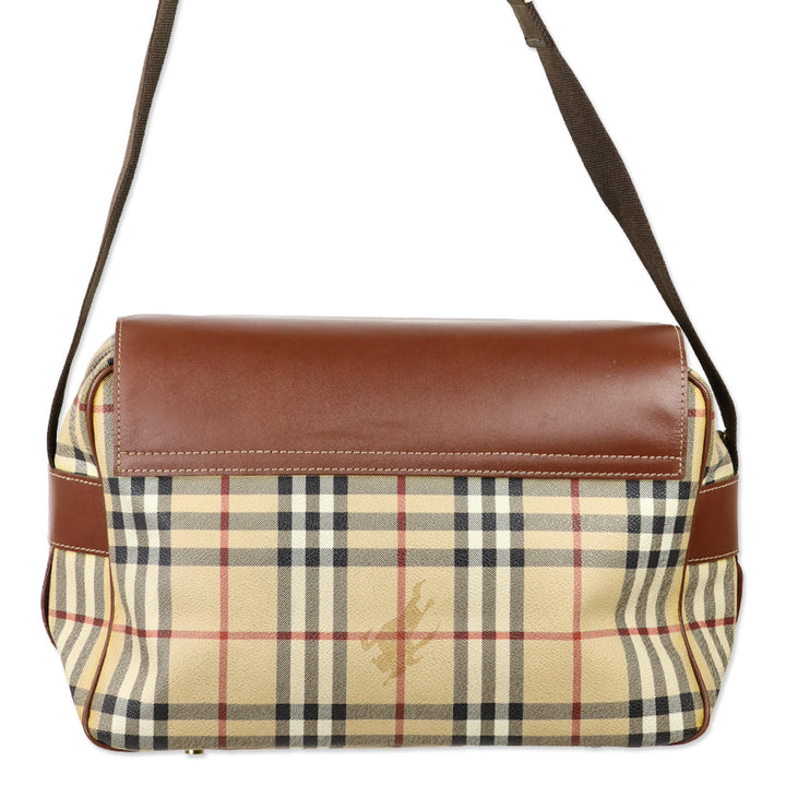 Burberry Haymarket Check Coated Canvas/Brown Leather Messenger Bag