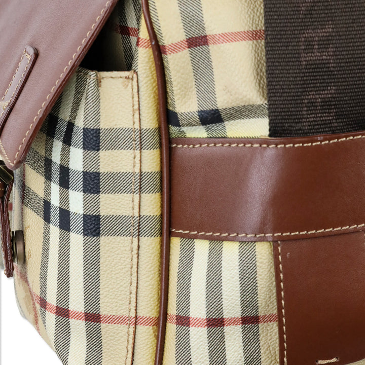 Burberry Haymarket Check Coated Canvas/Brown Leather Messenger Bag