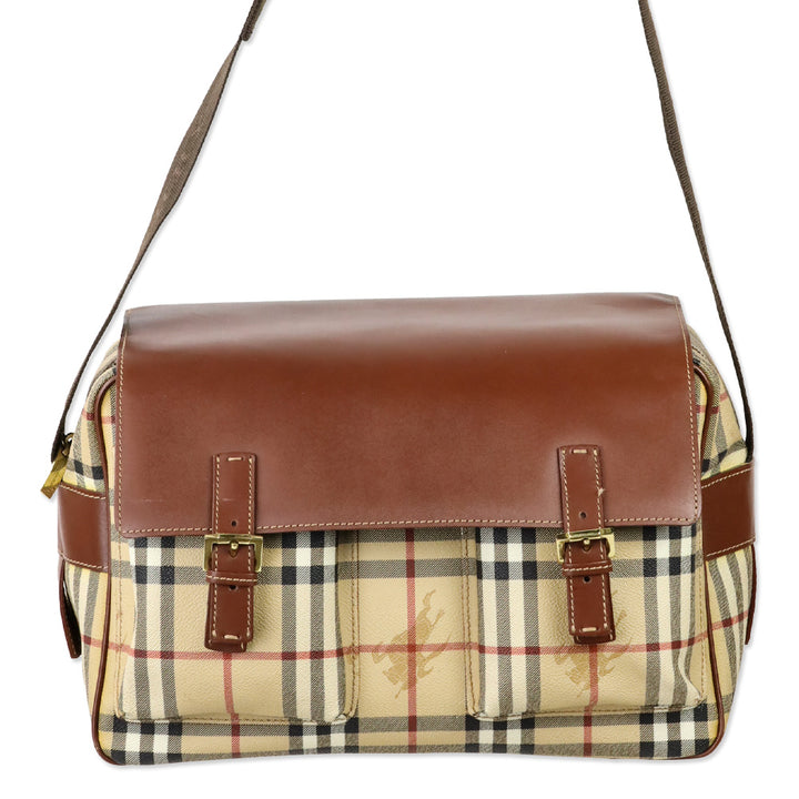 Burberry Haymarket Check Coated Canvas/Brown Leather Messenger Bag