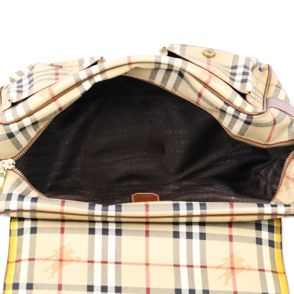 Burberry Haymarket Check Coated Canvas/Brown Leather Messenger Bag