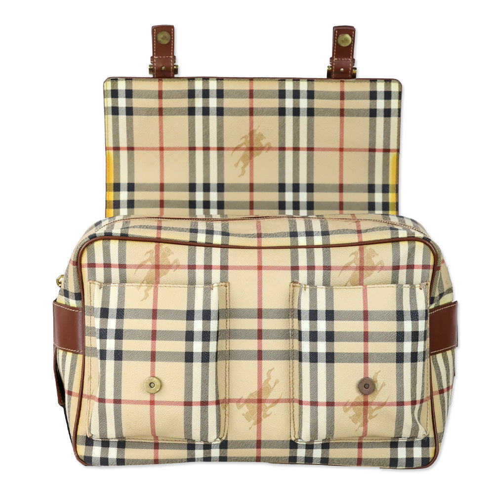 Burberry Haymarket Check Coated Canvas/Brown Leather Messenger Bag
