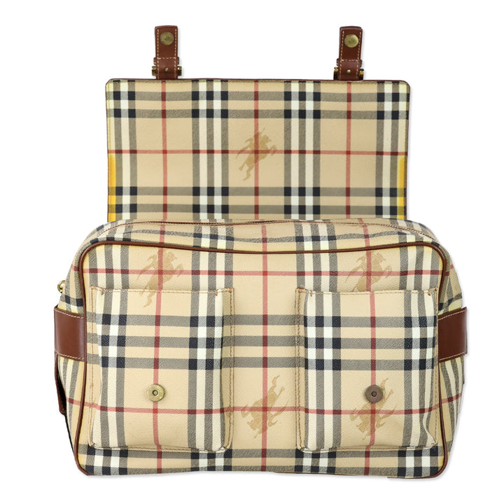 Burberry Haymarket Check Coated Canvas/Brown Leather Messenger Bag