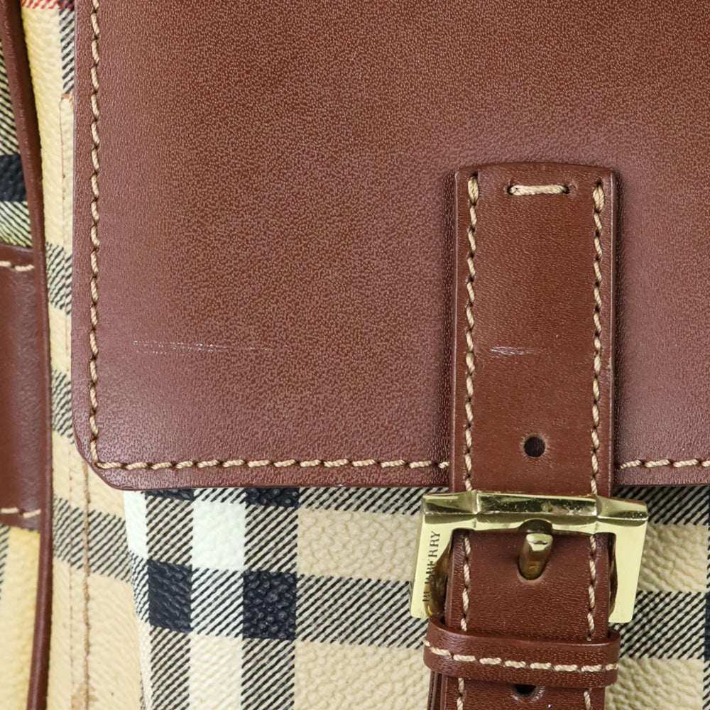 Burberry Haymarket Check Coated Canvas/Brown Leather Messenger Bag