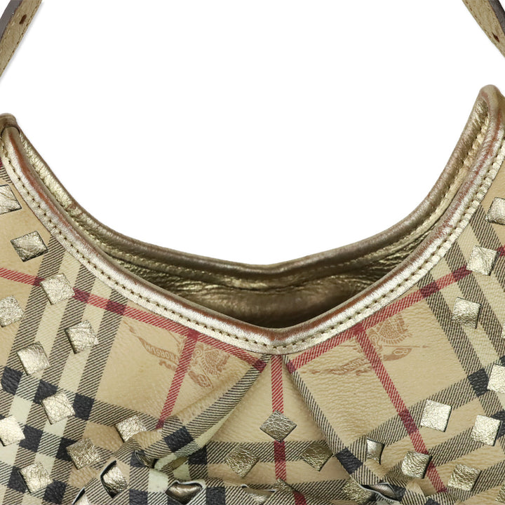 Burberry Haymarket Perforated Coated Canvas Gold Trim Claudia Hobo Bag