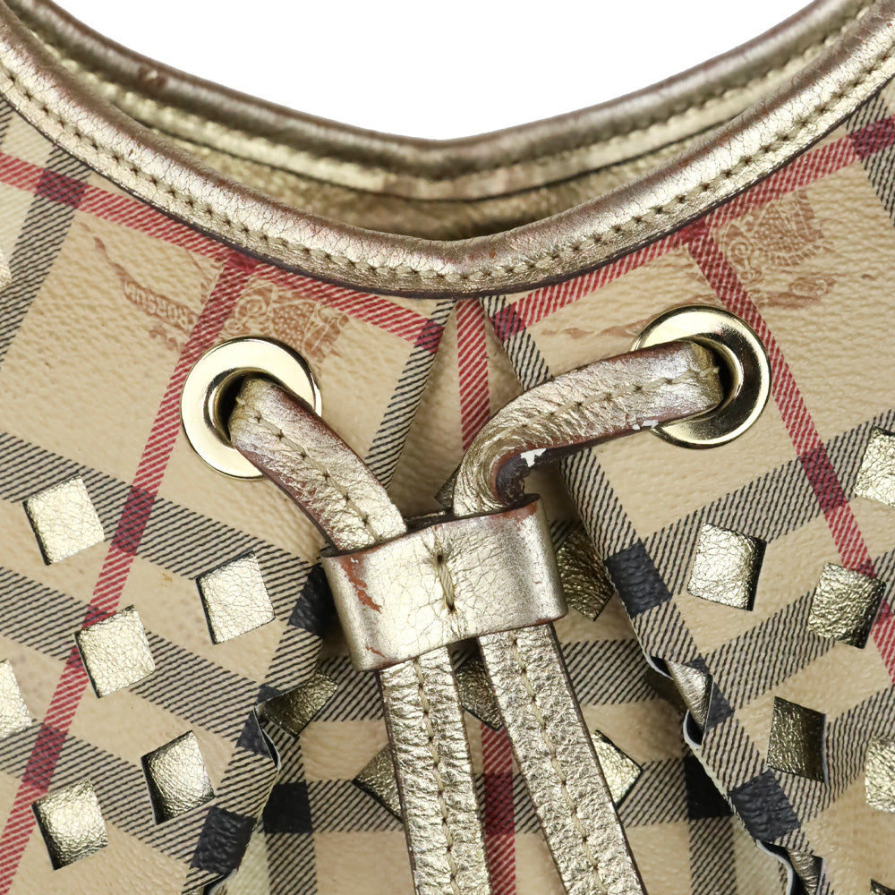 Burberry Haymarket Perforated Coated Canvas Gold Trim Claudia Hobo Bag