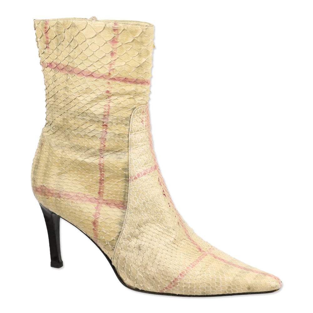 Burberry House Check Snakeskin Pointed Toe Boots
