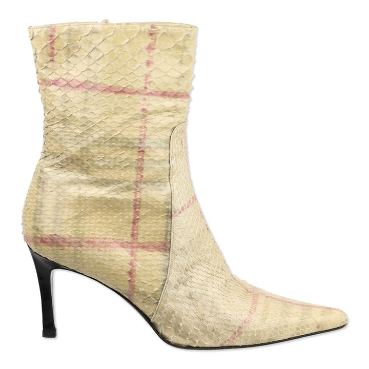 Burberry House Check Snakeskin Pointed Toe Boots