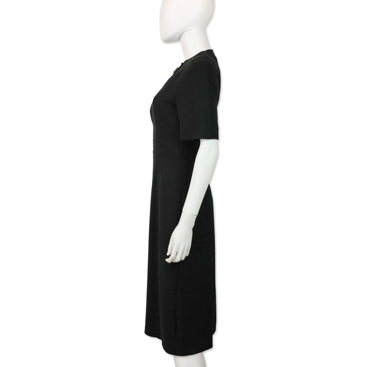 Burberry Kaly D-Ring Detail Black Silk Wool Short Sleeve Midi Dress
