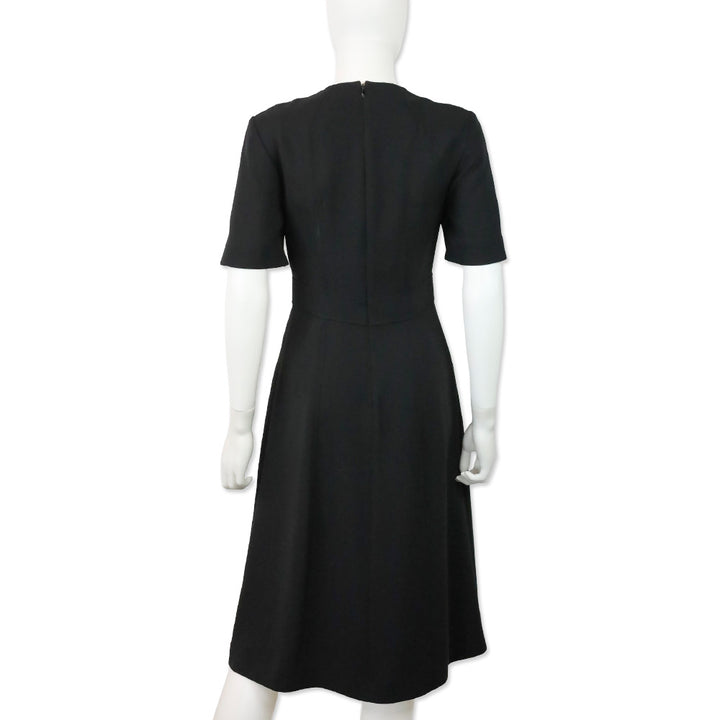 Burberry Kaly D-Ring Detail Black Silk Wool Short Sleeve Midi Dress