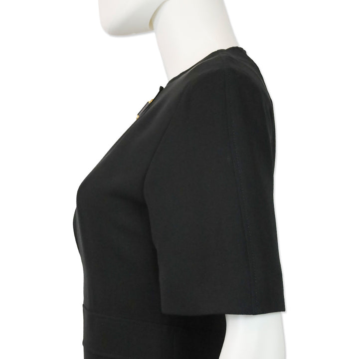 Burberry Kaly D-Ring Detail Black Silk Wool Short Sleeve Midi Dress
