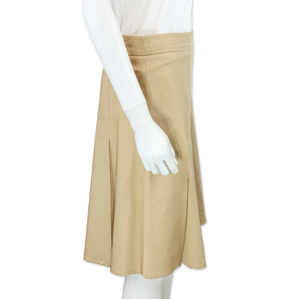Burberry Khaki Pleated Mid Rise Midi Skirt