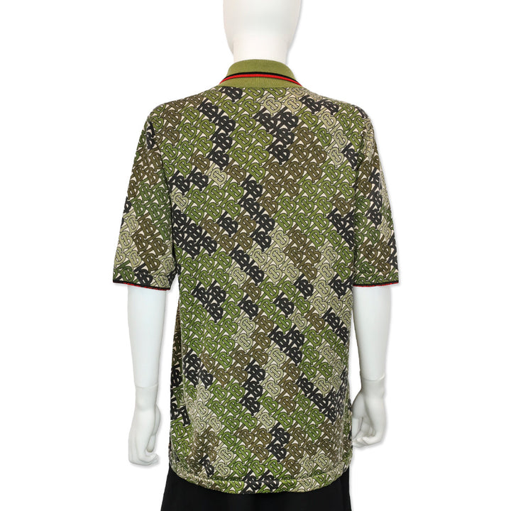 Burberry Khaki Thorney Monogram Print Tipped Merino Wool Short Sleeve Polo