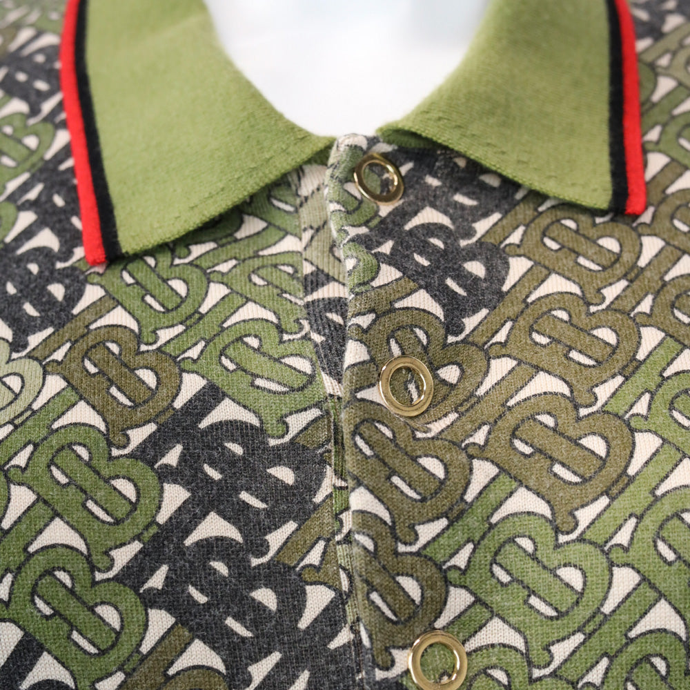 Burberry Khaki Thorney Monogram Print Tipped Merino Wool Short Sleeve Polo