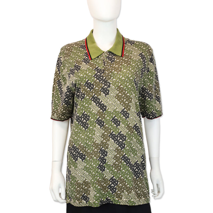 Burberry Khaki Thorney Monogram Print Tipped Merino Wool Short Sleeve Polo