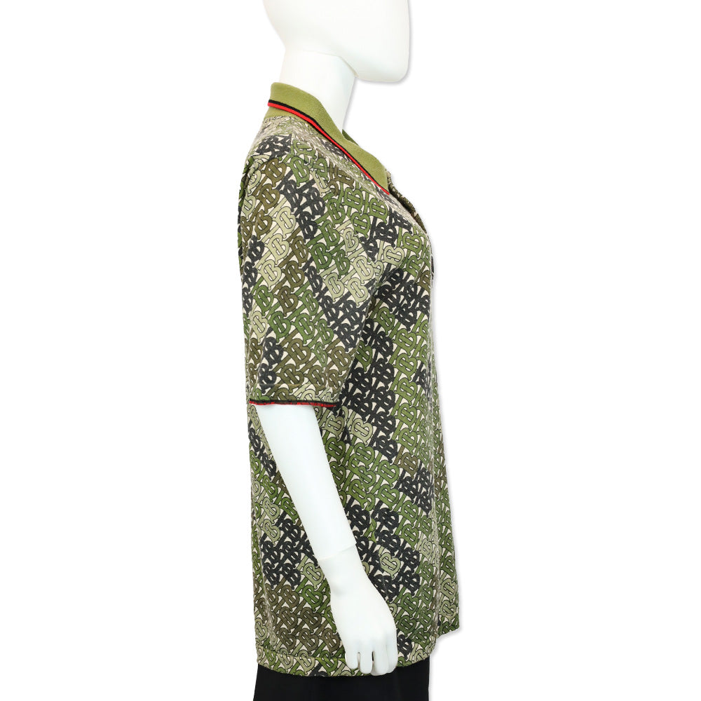 Burberry Khaki Thorney Monogram Print Tipped Merino Wool Short Sleeve Polo