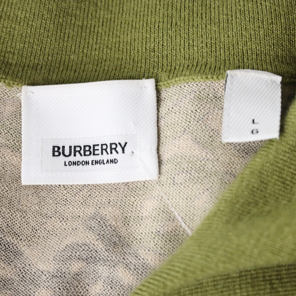 Burberry Khaki Thorney Monogram Print Tipped Merino Wool Short Sleeve Polo