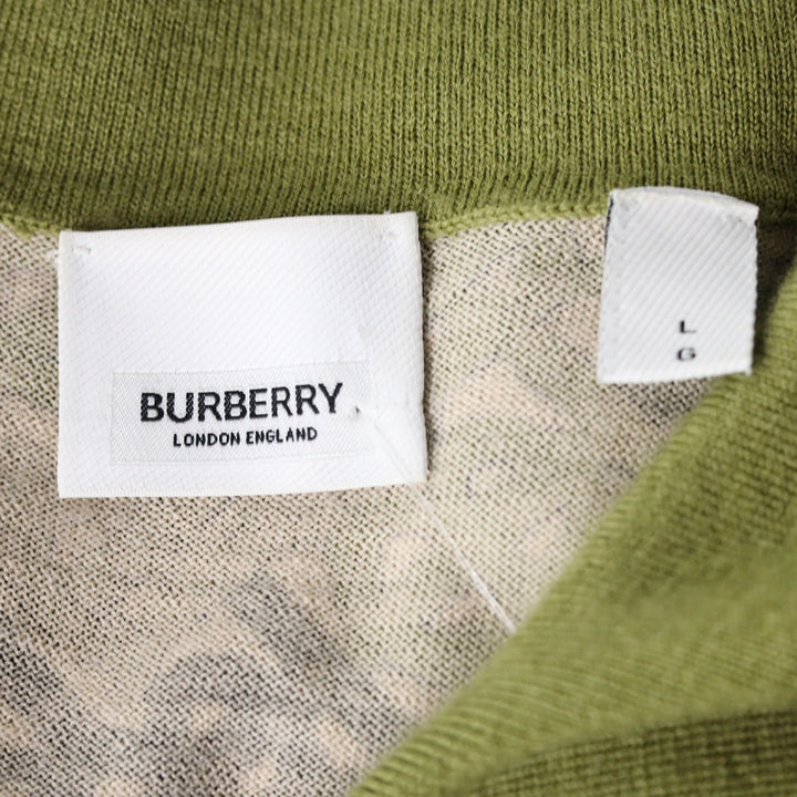 Burberry Khaki Thorney Monogram Print Tipped Merino Wool Short Sleeve Polo