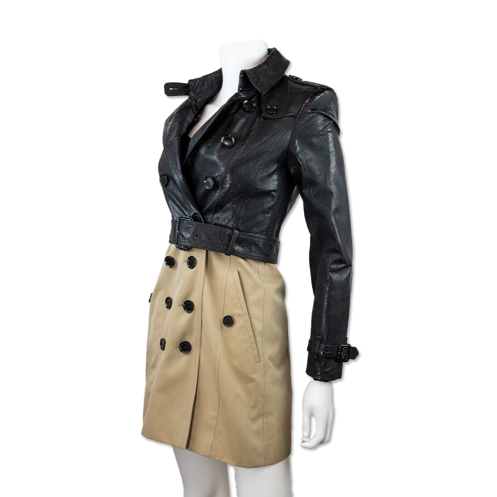 Burberry Leather Upper Color Block Trench Coat