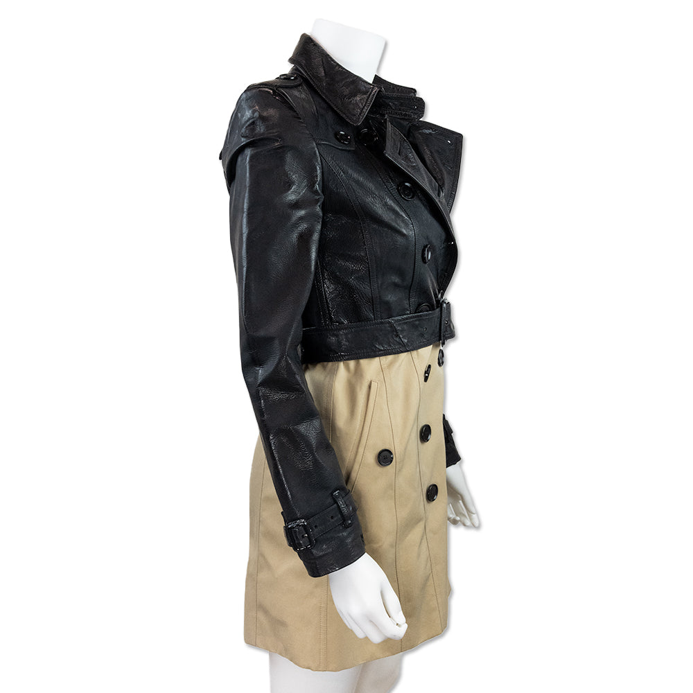 Burberry Leather Upper Color Block Trench Coat