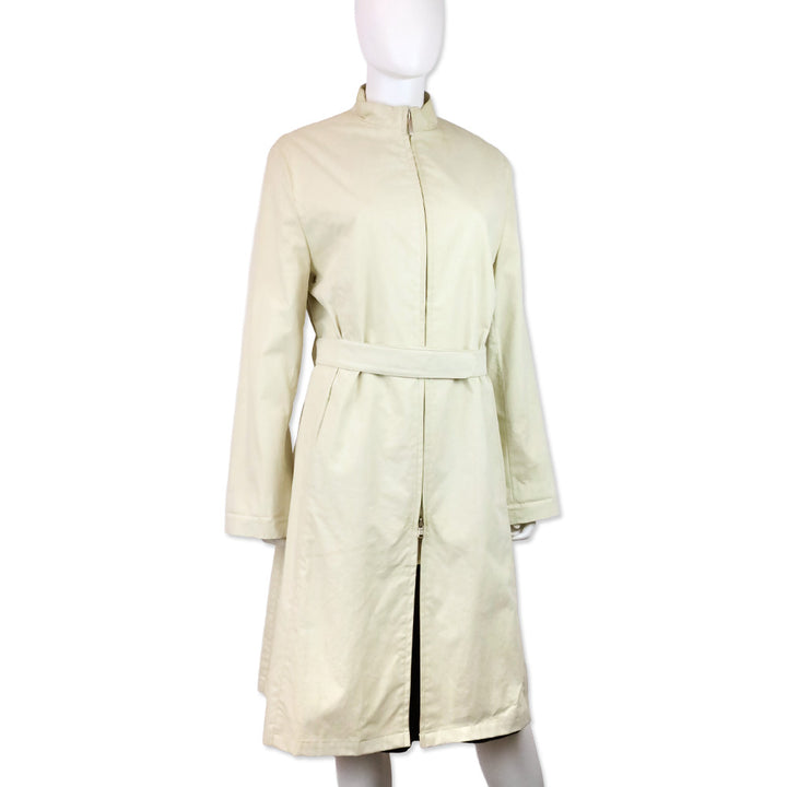 Burberry Light Beige Funnel Neck Belted Car Coat
