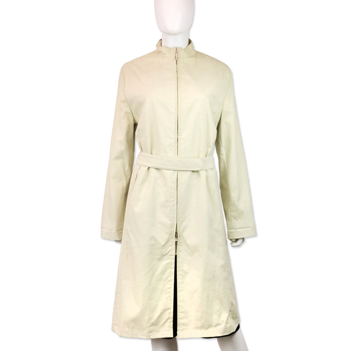 Burberry Light Beige Funnel Neck Belted Car Coat