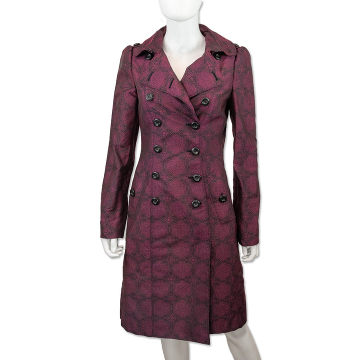 Burberry London Black Hot Pink Pattern Trench Coat