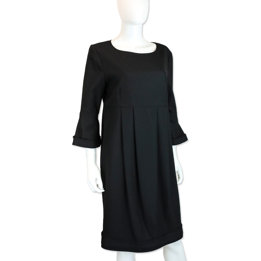 Burberry London Black Long Flare Sleeve Pleated Midi Dress