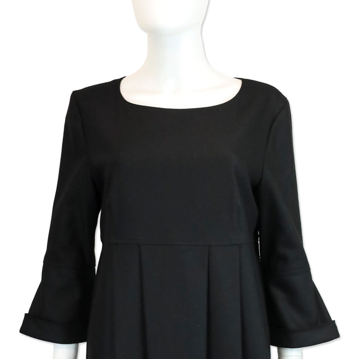 Burberry London Black Long Flare Sleeve Pleated Midi Dress