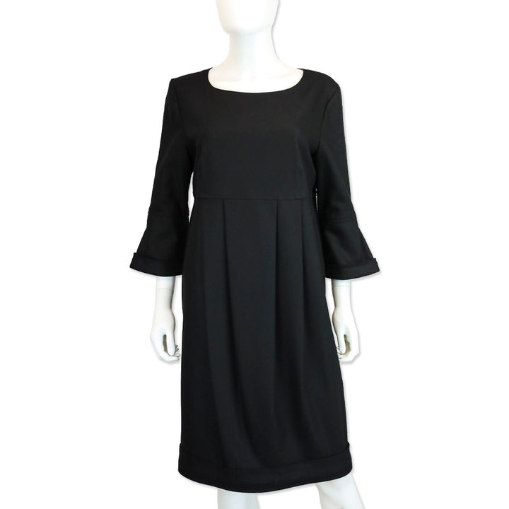 Burberry London Black Long Flare Sleeve Pleated Midi Dress