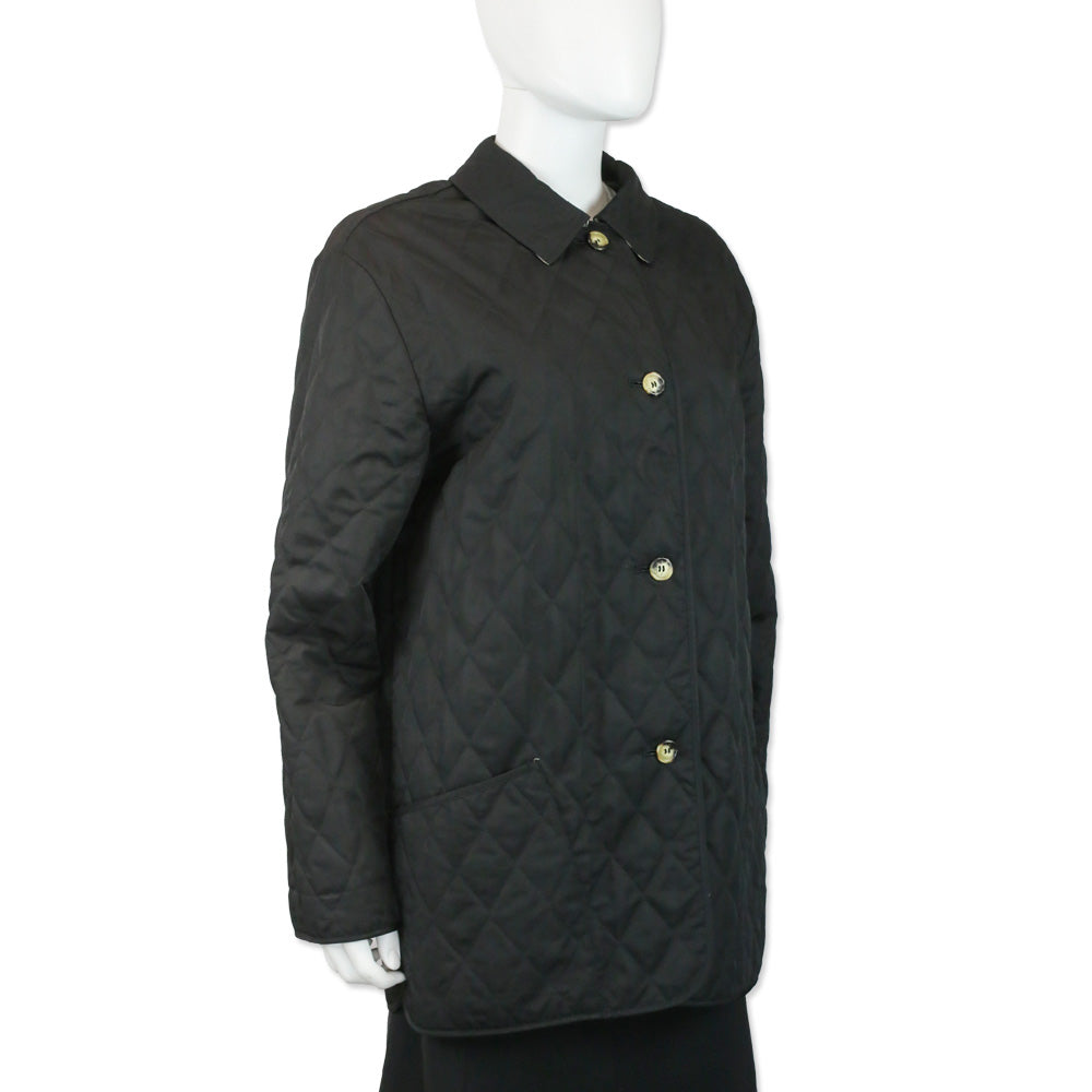 Burberry London Black Quilted Button Up Coat