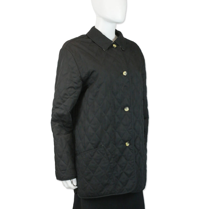 Burberry London Black Quilted Button Up Coat